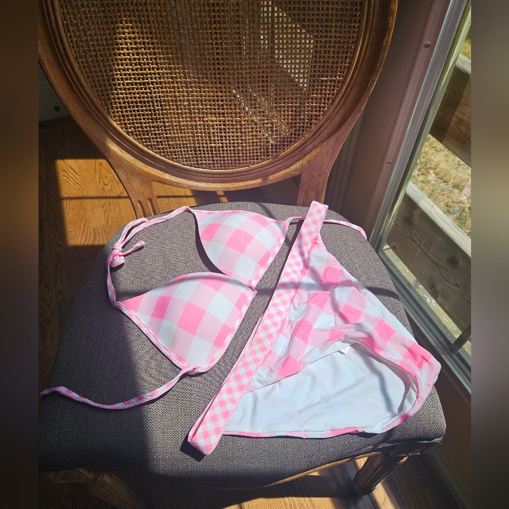 NWOT Calzedonia pink/white checkered bikini set - Picture 2 of 9